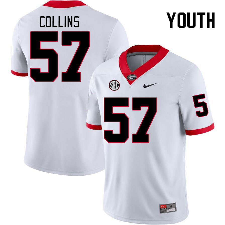 Georgia Bulldogs Youth Luke Collins #57 White Stitched College UGA Football Jersey 23ED016TQ